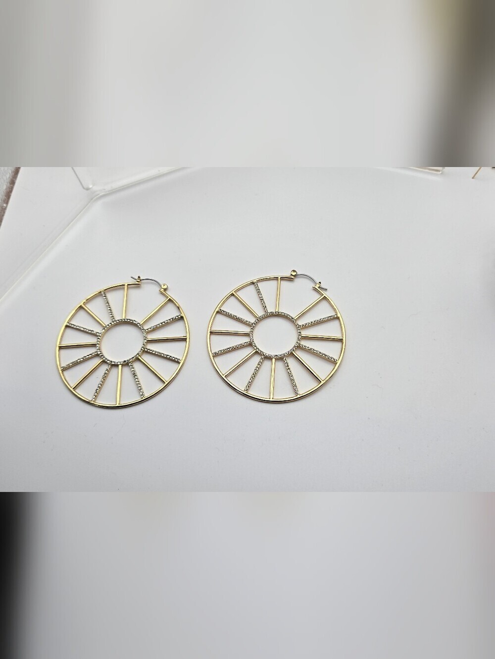 Fashion Jewelry Gold Hoop Sunburst Earrings with Crystal Accents - Picture 16 of 16